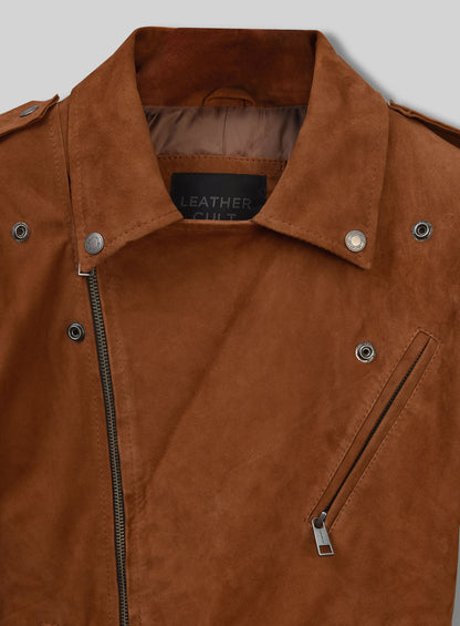 Caramel Brown Suede Pure Leather Biker Jacket #2
