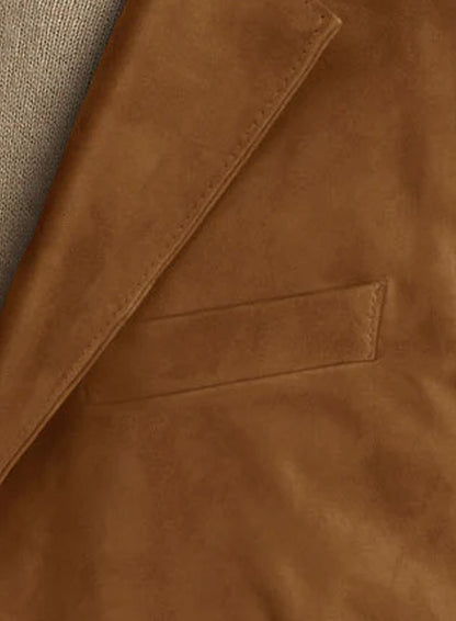 Caramel Brown Suede Leather Blazer