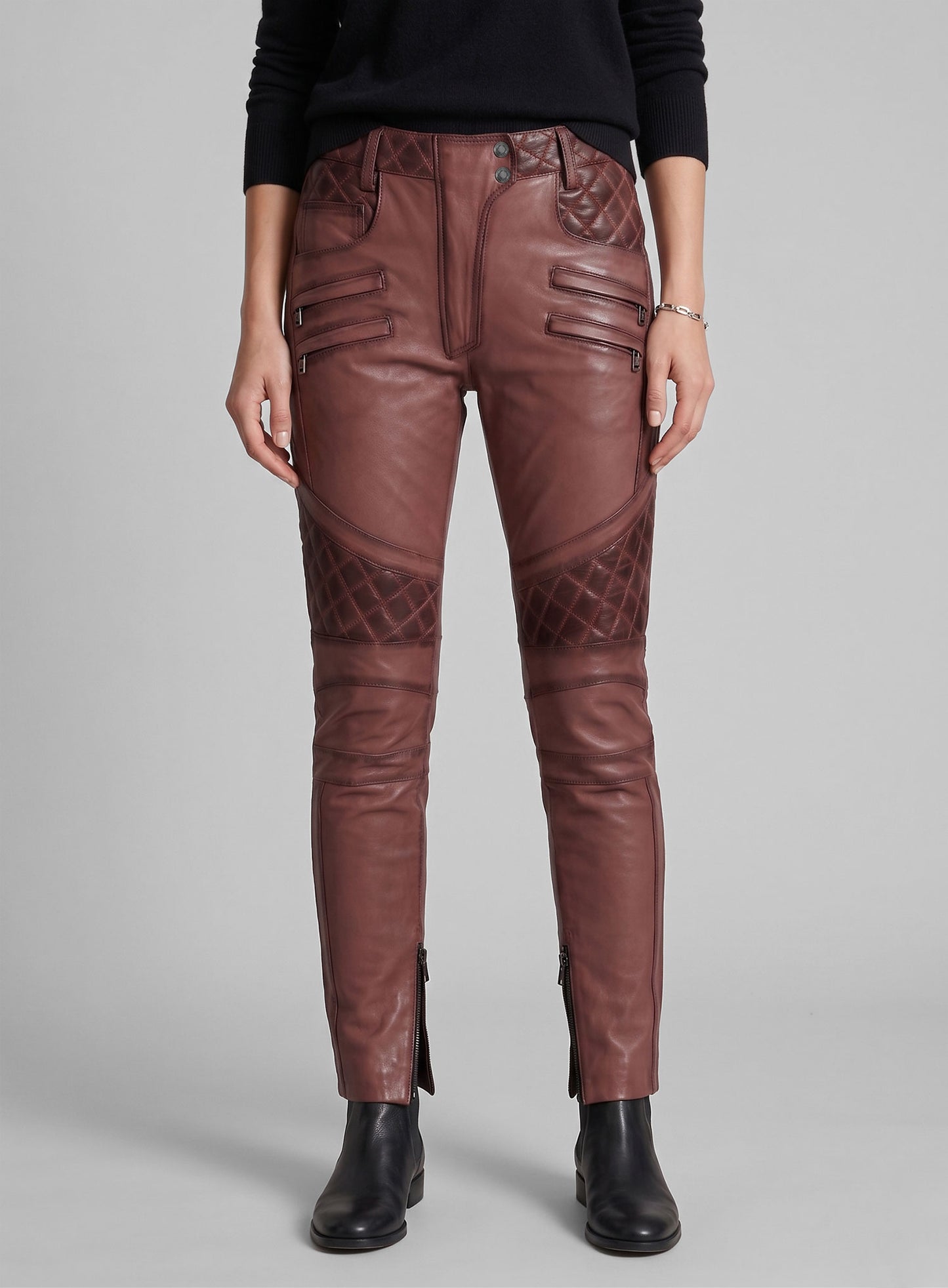Carrier Burnt Maroon Leather Pants