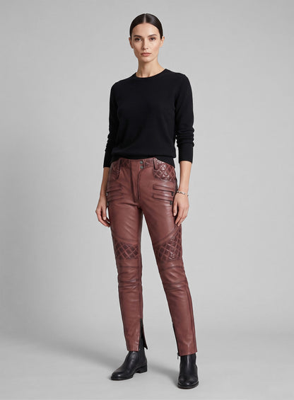 Carrier Burnt Maroon Leather Pants