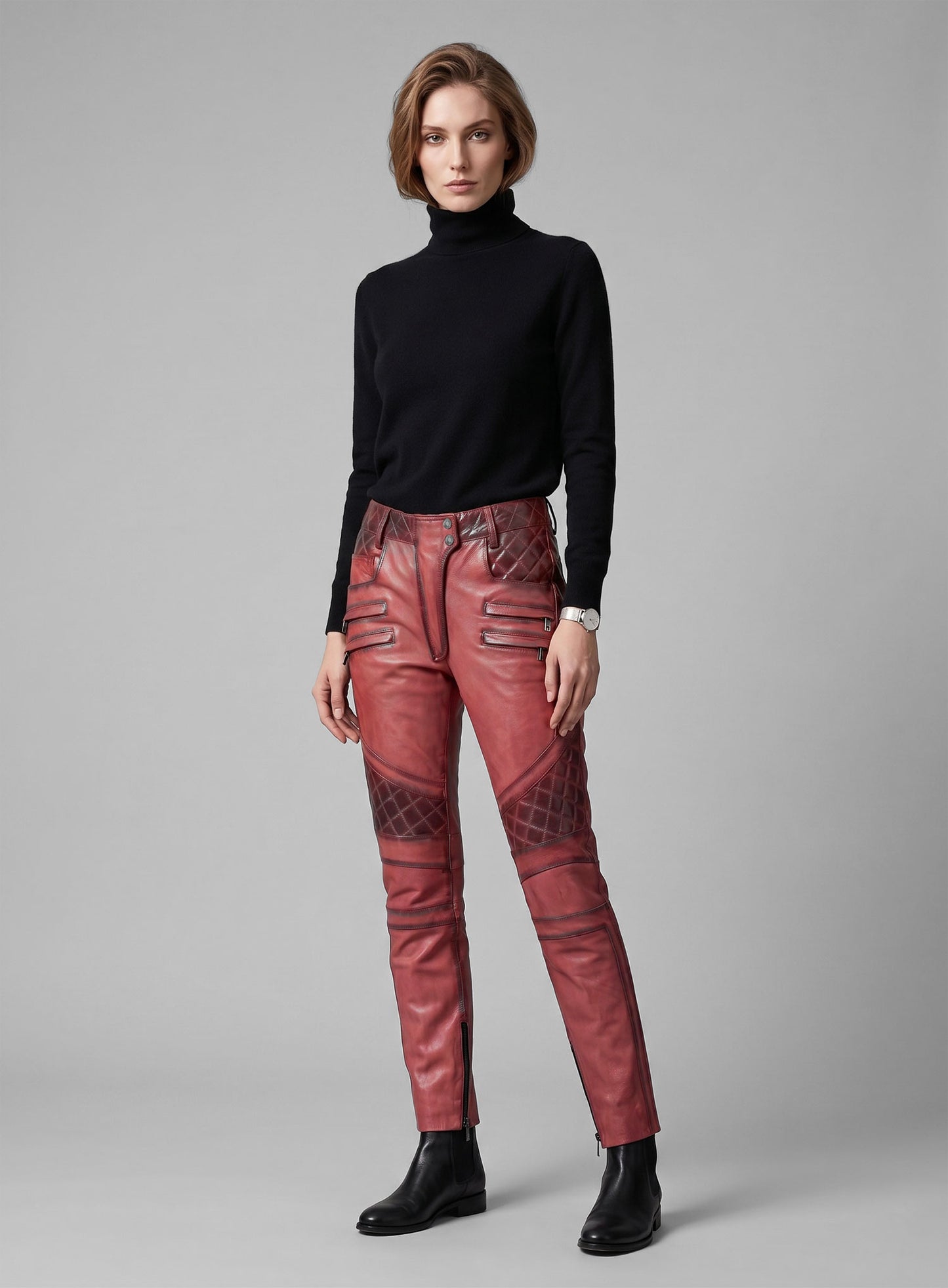 Carrier Burnt Red Leather Pants