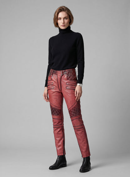 Carrier Burnt Red Leather Pants