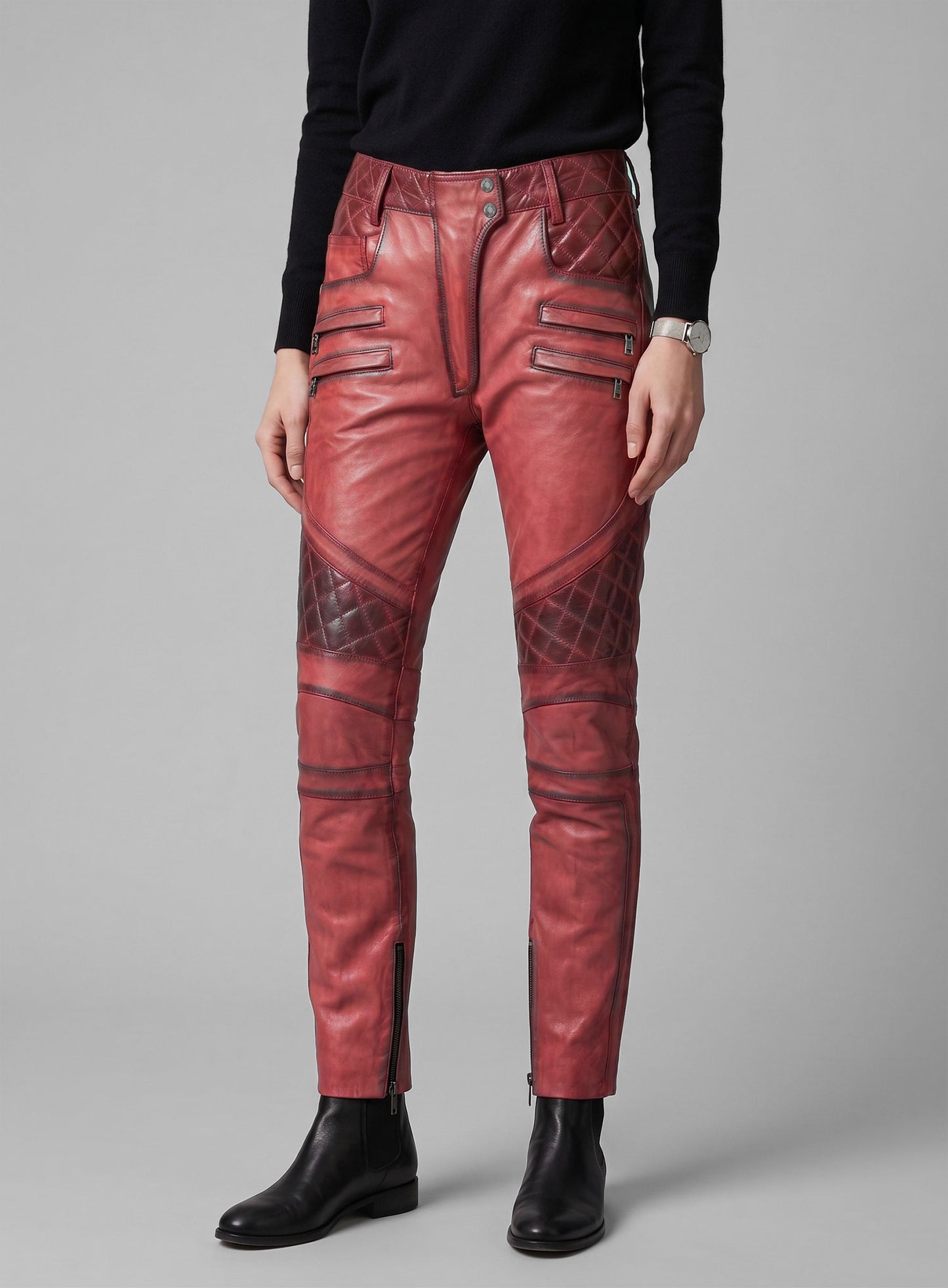 Carrier Burnt Red Leather Pants