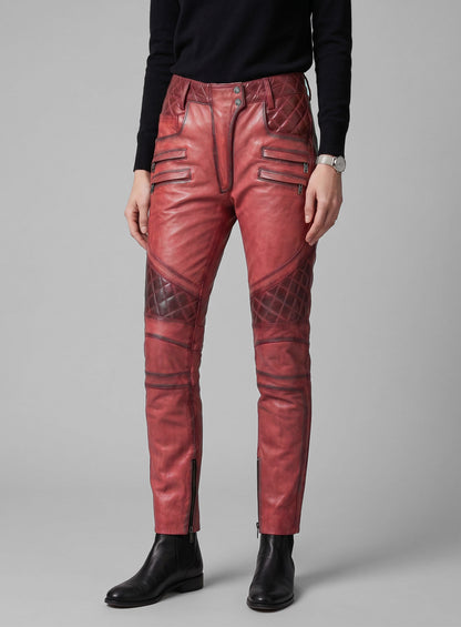 Carrier Burnt Red Leather Pants