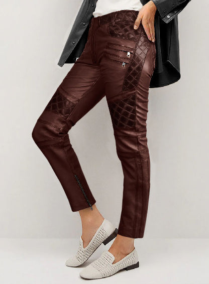 Carrier Burnt Maroon Leather Pants - LeatherCult