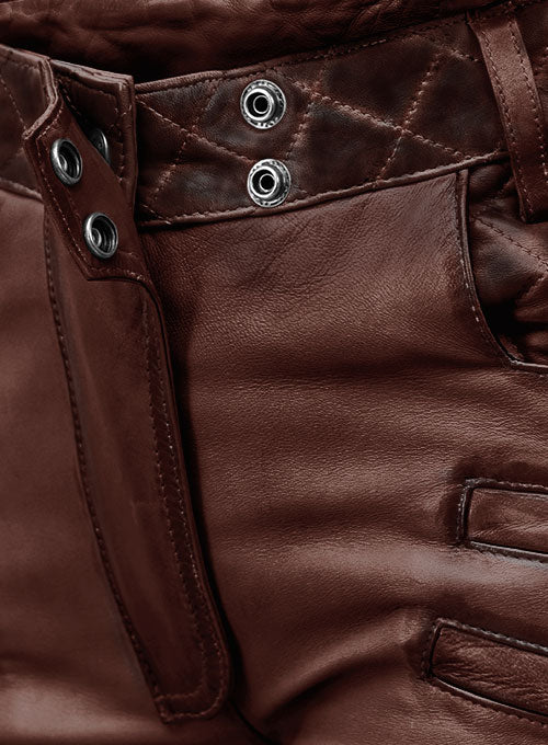 Carrier Burnt Maroon Leather Pants - LeatherCult