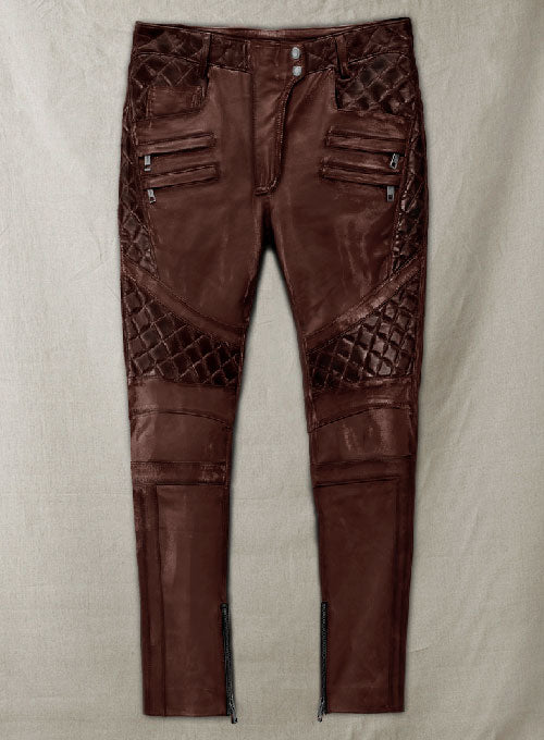 Carrier Burnt Maroon Leather Pants - LeatherCult