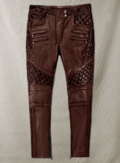 Carrier Burnt Maroon Leather Pants - LeatherCult