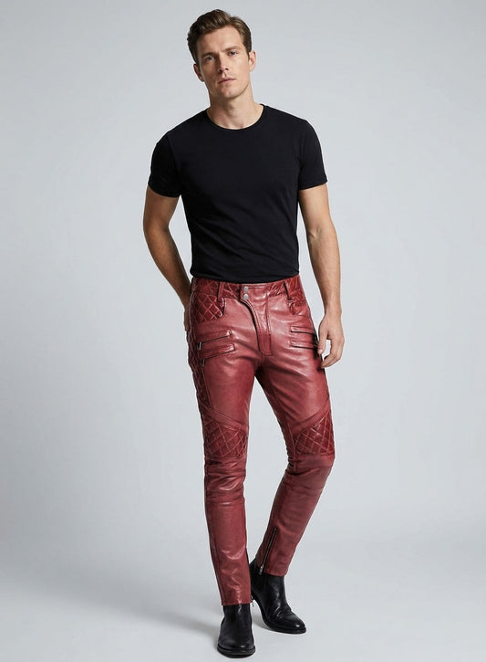 Carrier Burnt Red Leather Pants