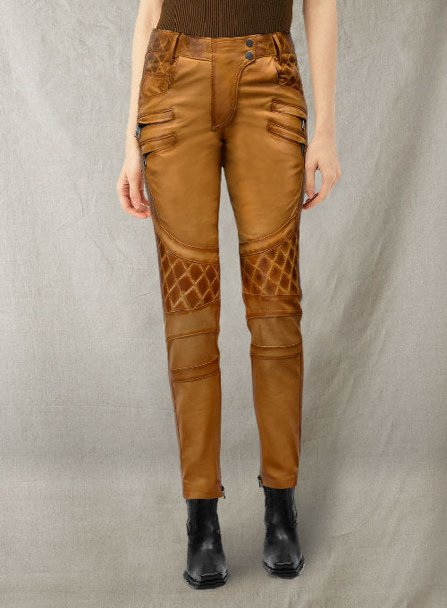 Carrier Burnt Mustard Leather Pants - LeatherCult