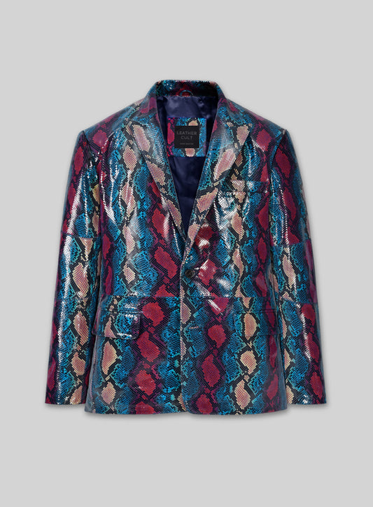 Bold Blue Python Catwalk Leather Blazer # 2