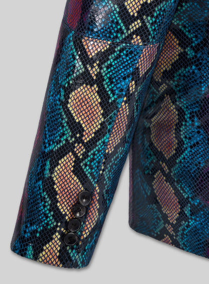 Bold Blue Python Catwalk Leather Blazer # 2