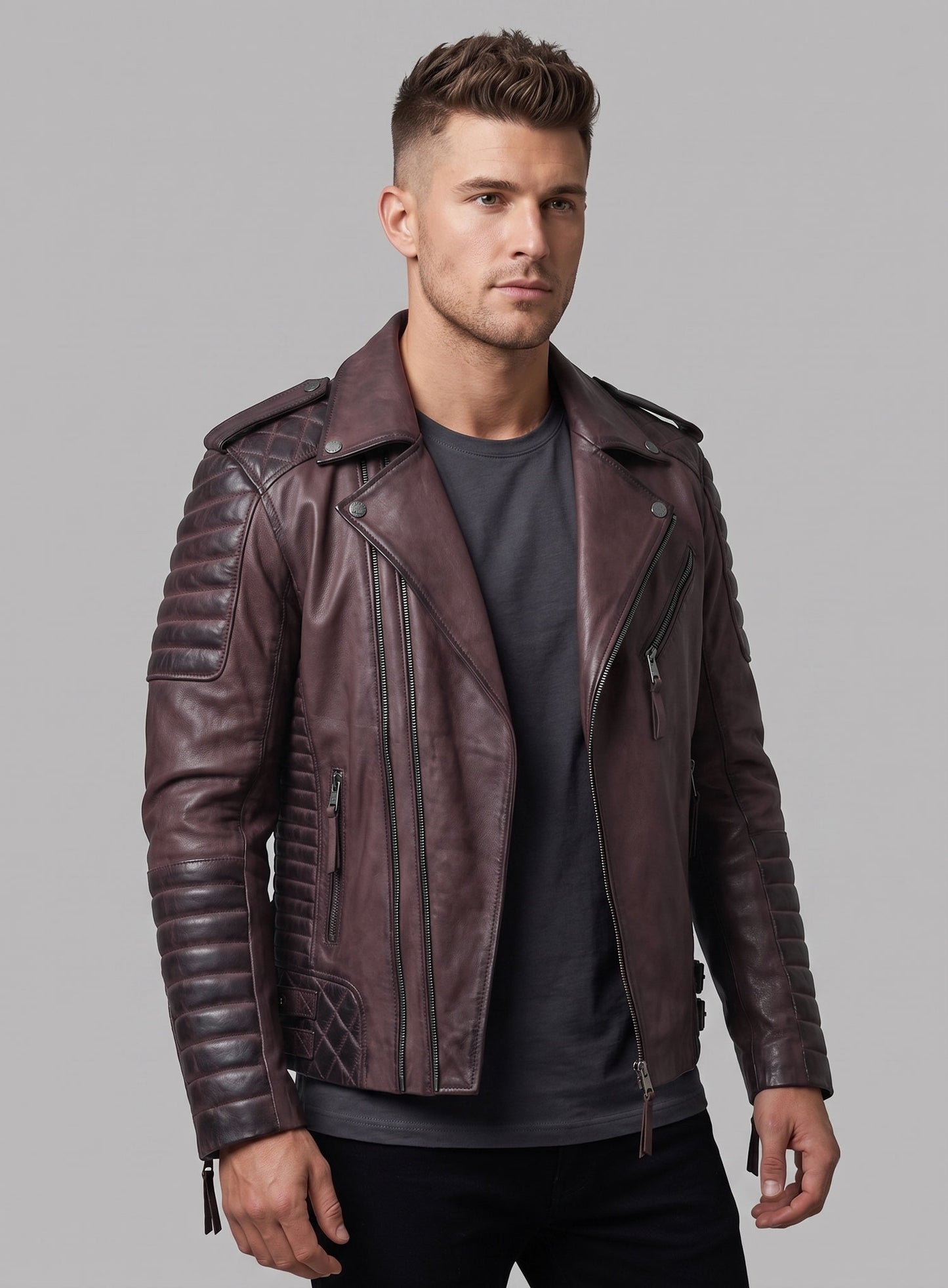 Charles Burnt Wine Leather Jacket