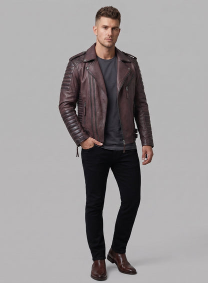 Charles Burnt Wine Leather Jacket