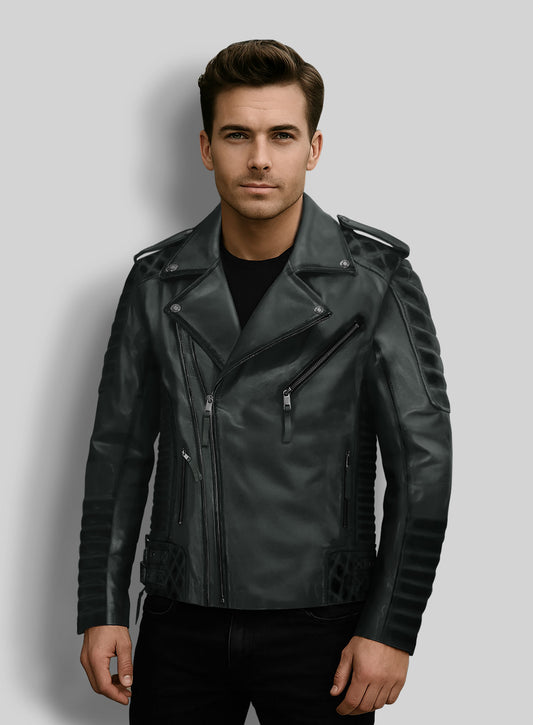 Charles Burnt Charcoal Leather Jacket