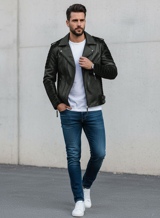 Charles Burnt Charcoal Leather Jacket