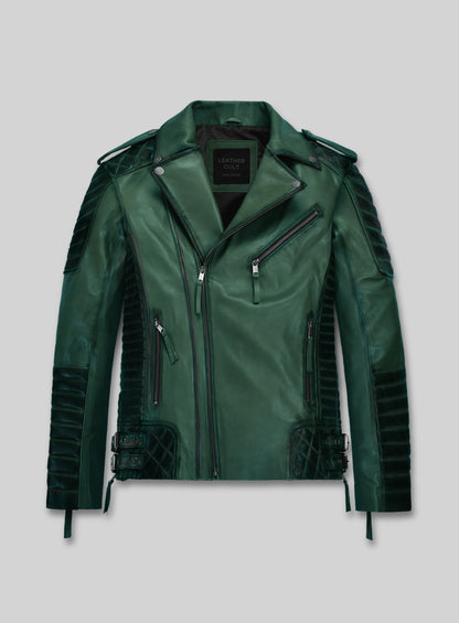Charles Burnt Green Leather Jacket