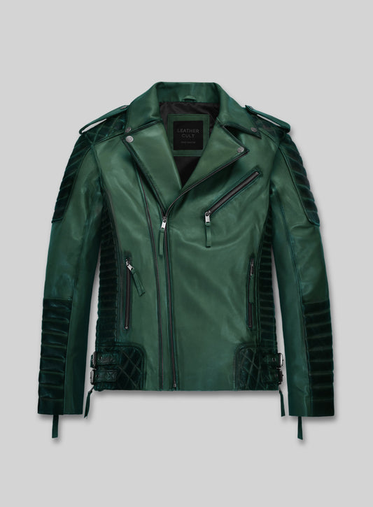Charles Burnt Green Leather Jacket
