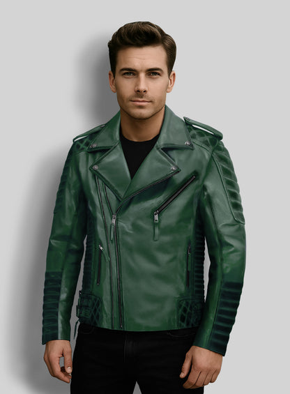 Charles Burnt Green Leather Jacket