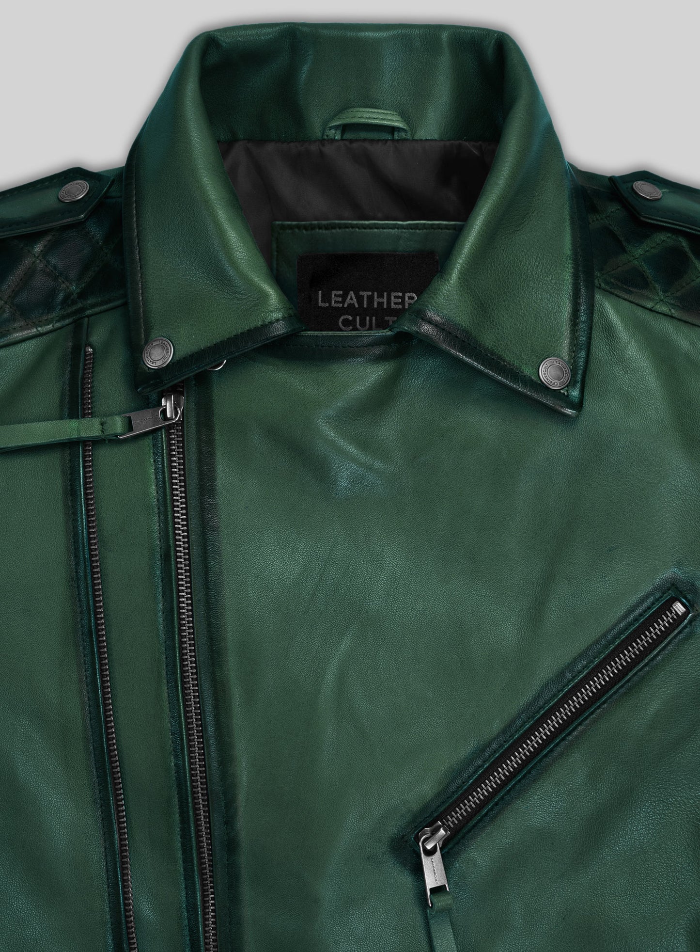 Charles Burnt Green Leather Jacket