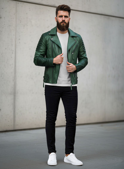 Charles Burnt Green Leather Jacket
