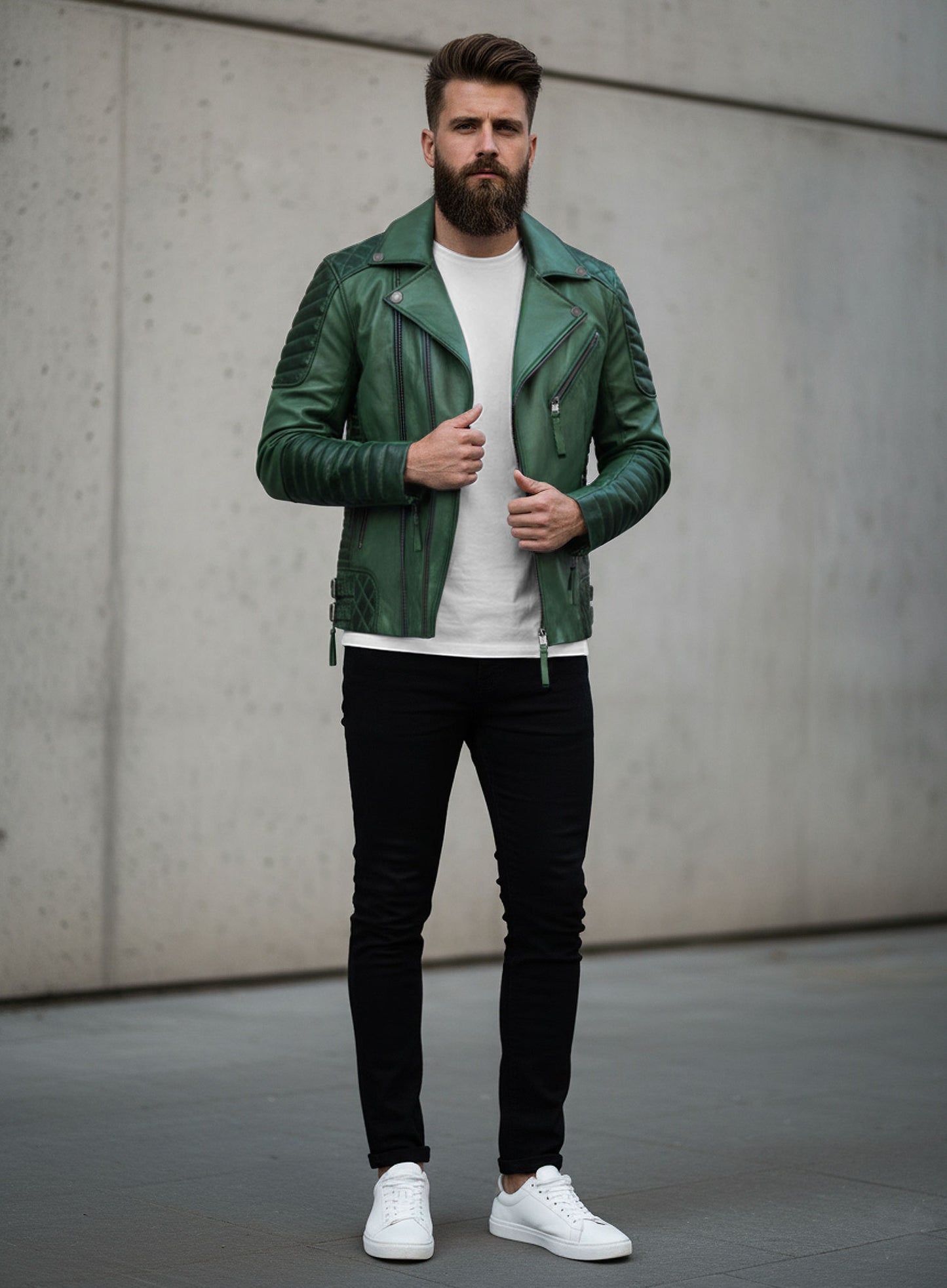 Charles Burnt Green Leather Jacket
