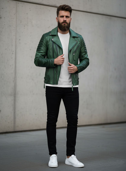 Charles Burnt Green Leather Jacket