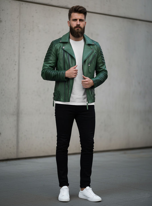 Charles Burnt Green Leather Jacket