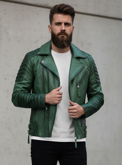 Charles Burnt Green Leather Jacket