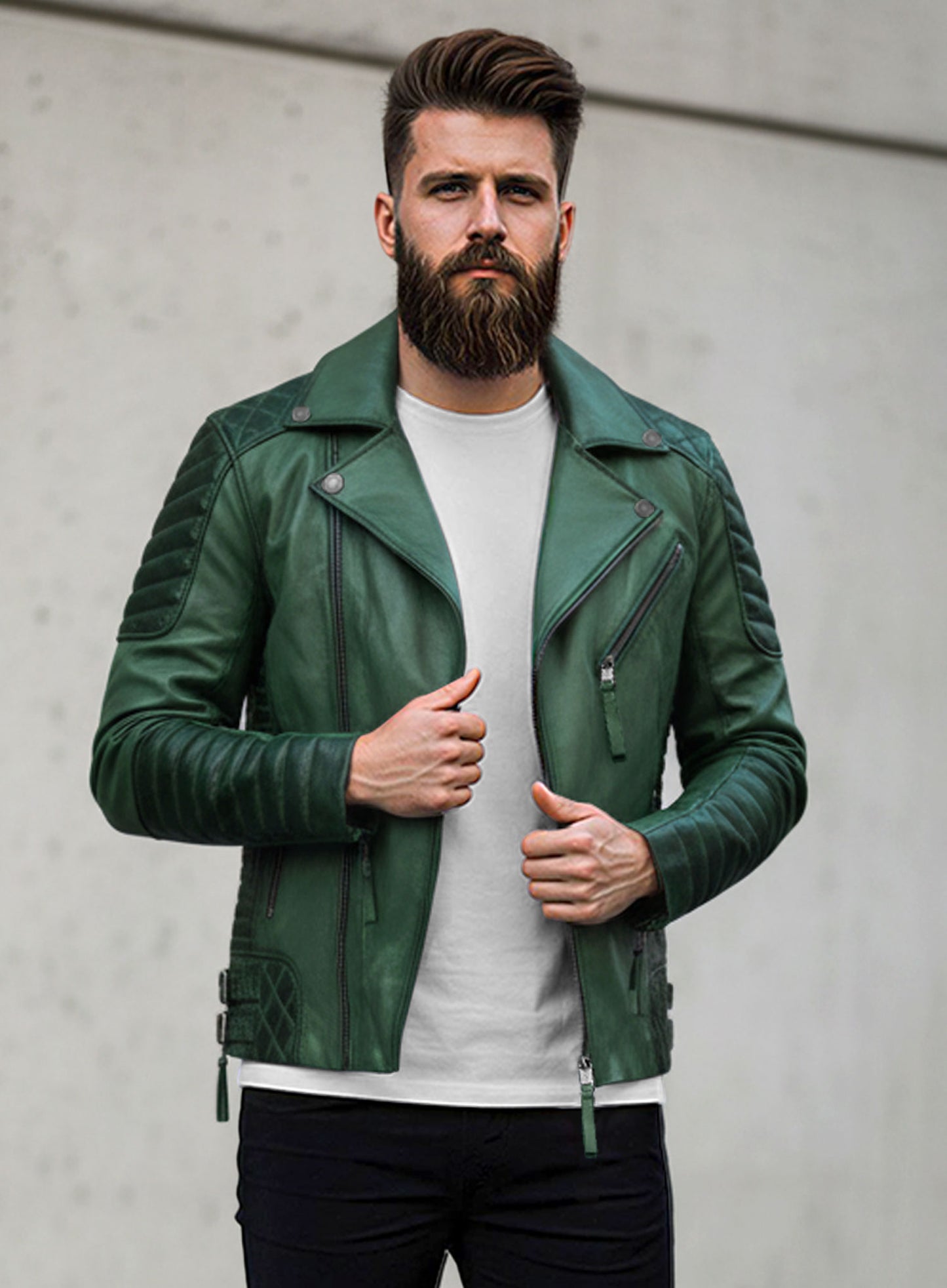 Charles Burnt Green Leather Jacket