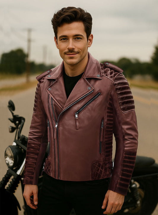 Charles Burnt Maroon Leather Jacket