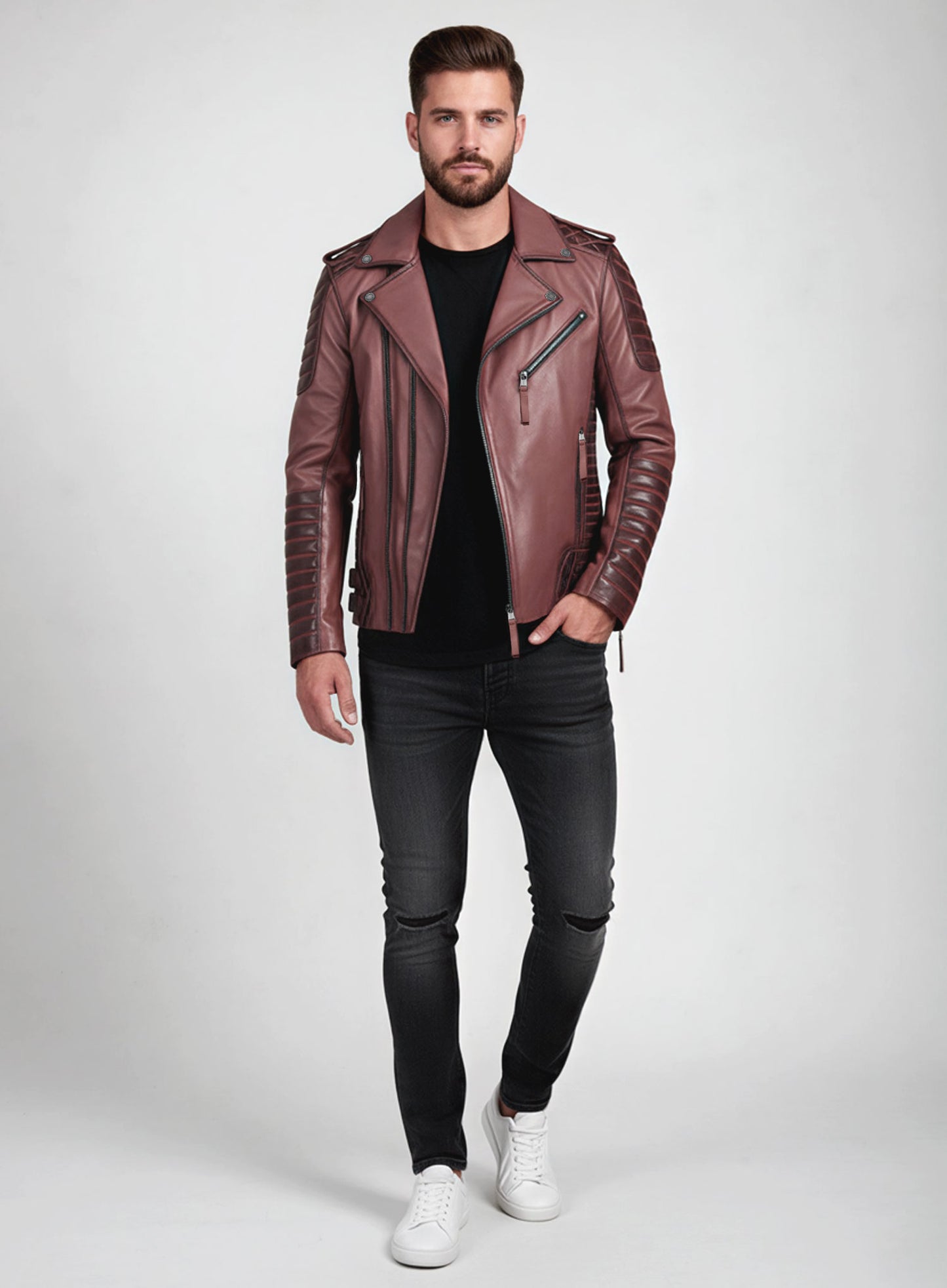 Charles Burnt Maroon Leather Jacket