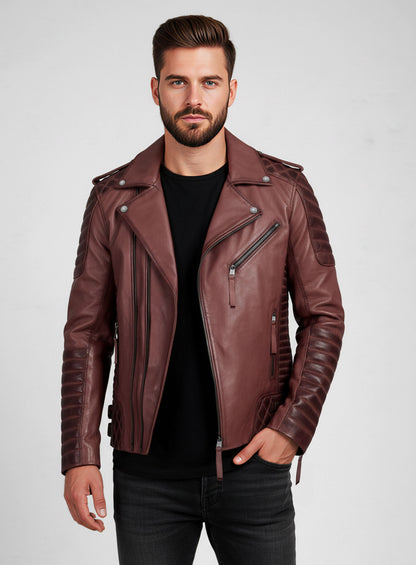 Charles Burnt Maroon Leather Jacket
