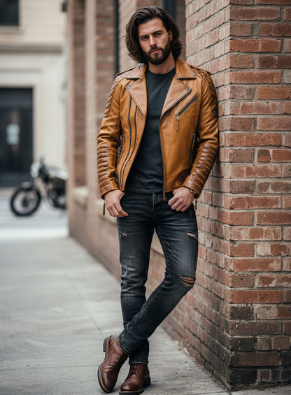 Charles Burnt Mustard Leather Jacket