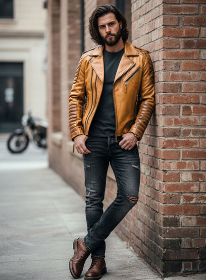 Charles Burnt Mustard Leather Jacket