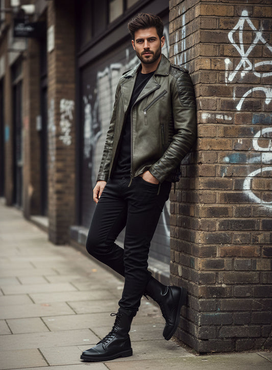 Charles Burnt Olive Leather Jacket