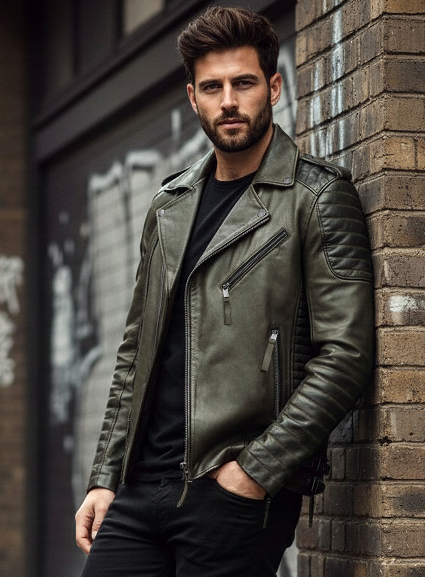 Charles Burnt Olive Leather Jacket