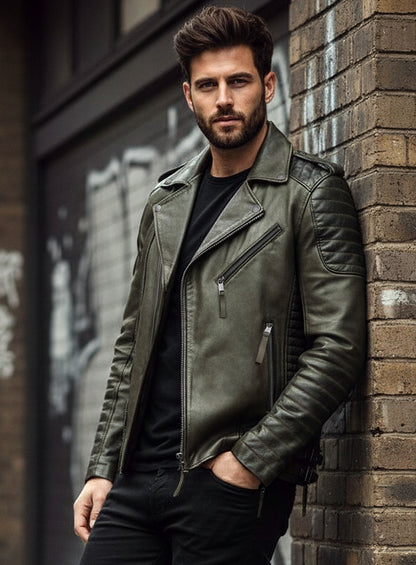 Charles Burnt Olive Leather Jacket