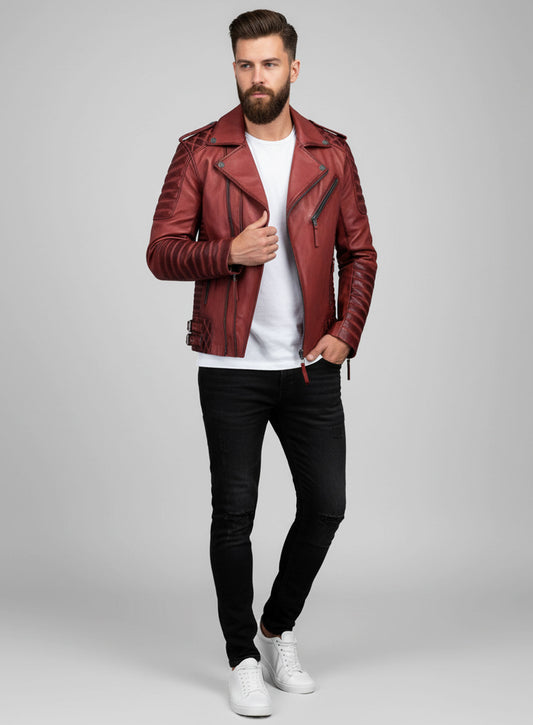 Charles Burnt Red Leather Jacket