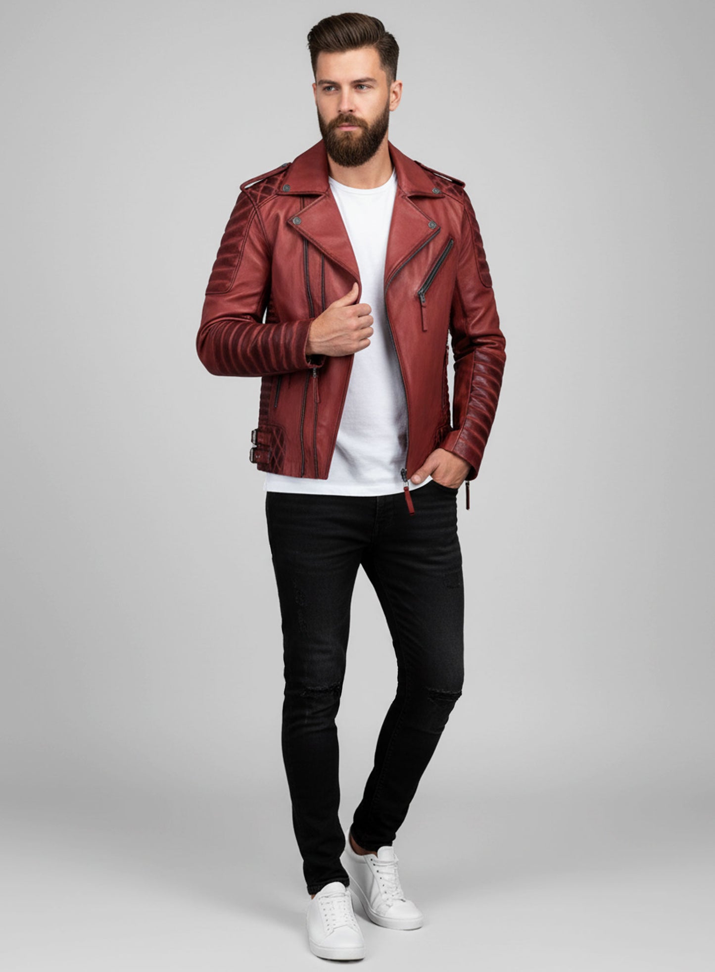 Charles Burnt Red Leather Jacket