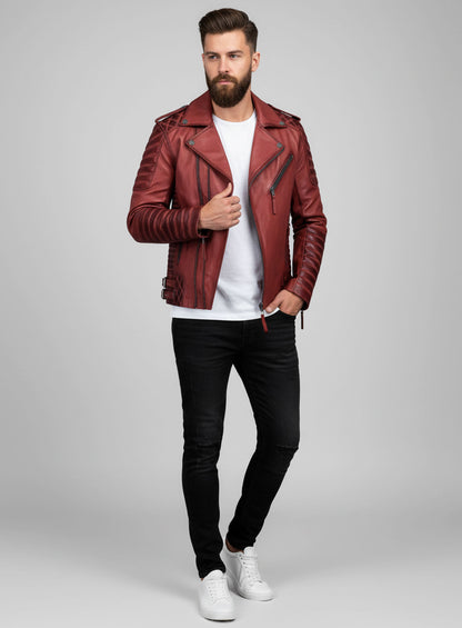 Charles Burnt Red Leather Jacket