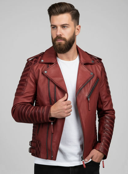 Charles Burnt Red Leather Jacket