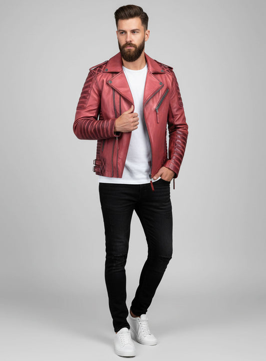 Charles Burnt Red Leather Jacket