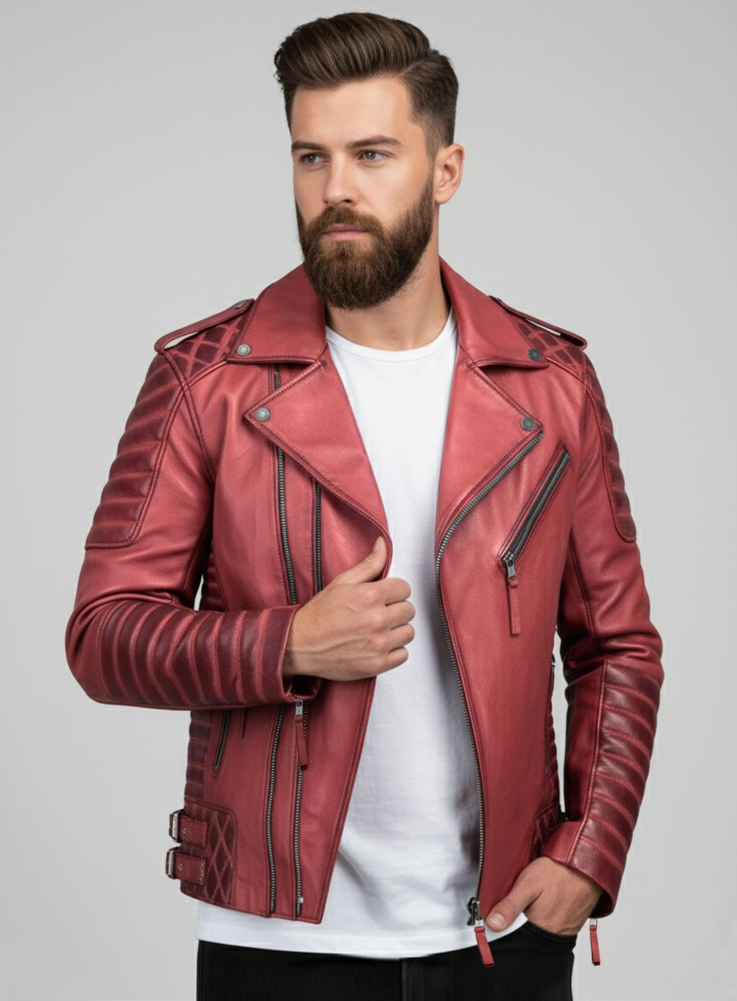Charles Burnt Red Leather Jacket – LeatherCult