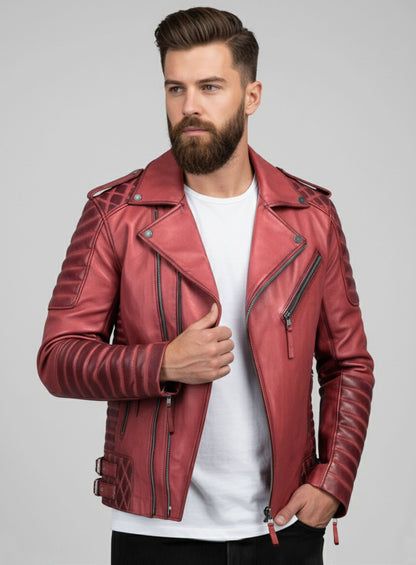 Charles Burnt Red Leather Jacket
