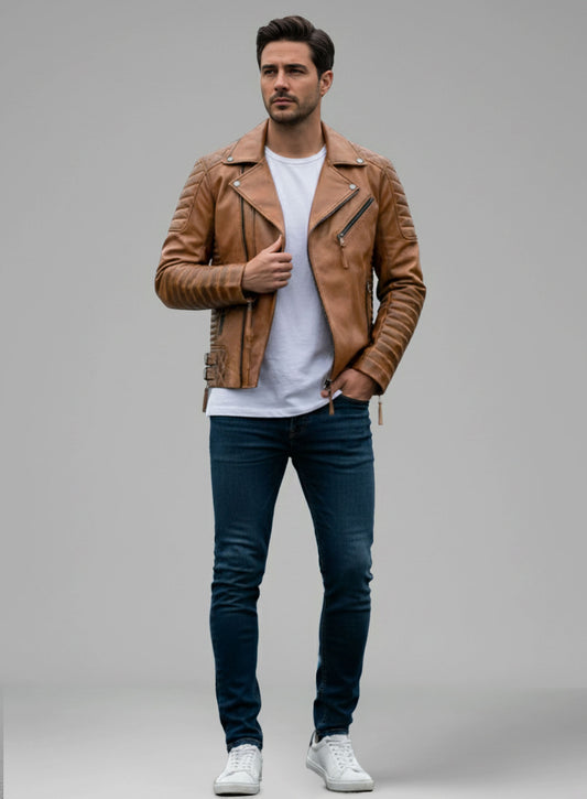 Charles Burnt Tan Leather Jacket