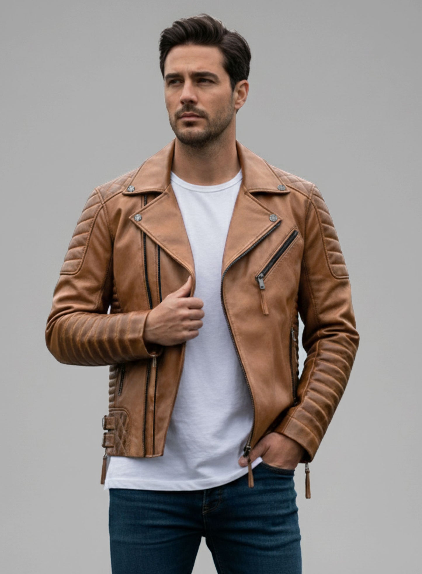 Charles Burnt Tan Leather Jacket