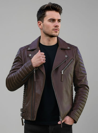 Charles Burnt Wine Leather Jacket