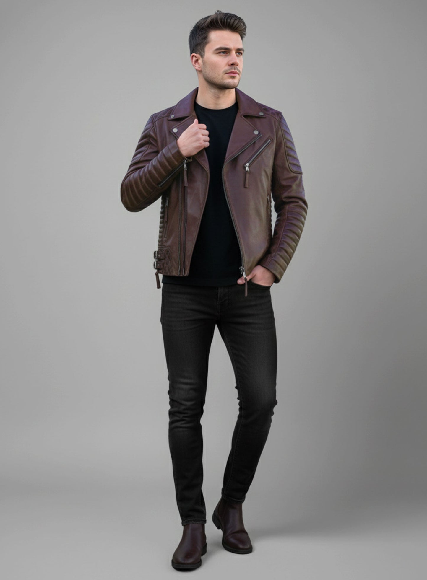 Charles Burnt Wine Leather Jacket