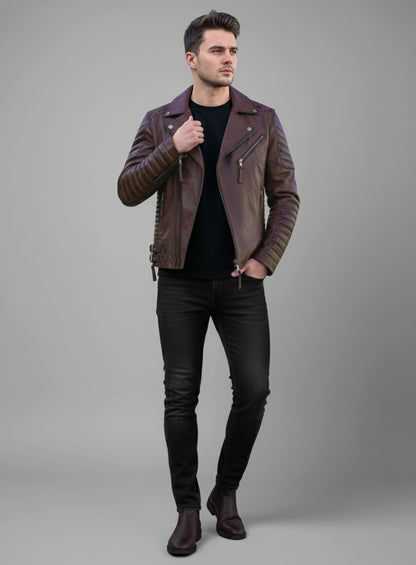 Charles Burnt Wine Leather Jacket